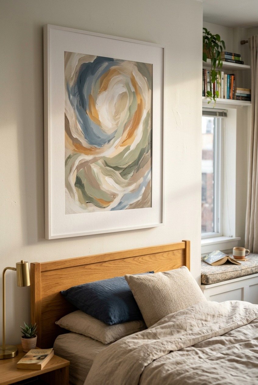 Oversized Abstract Swirl Painting In A White Mat Frame
