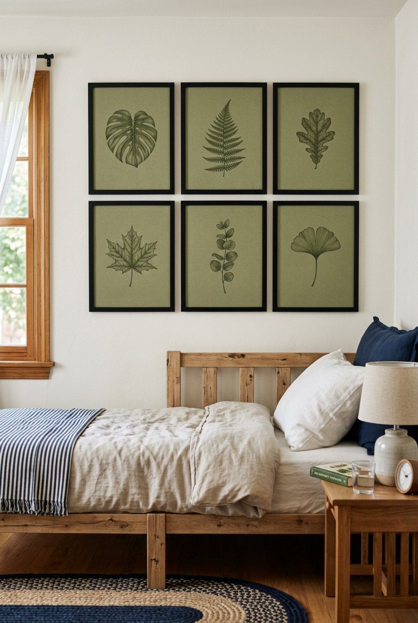 A Six-Print Botanical Leaf Grid In Matching Black Frames