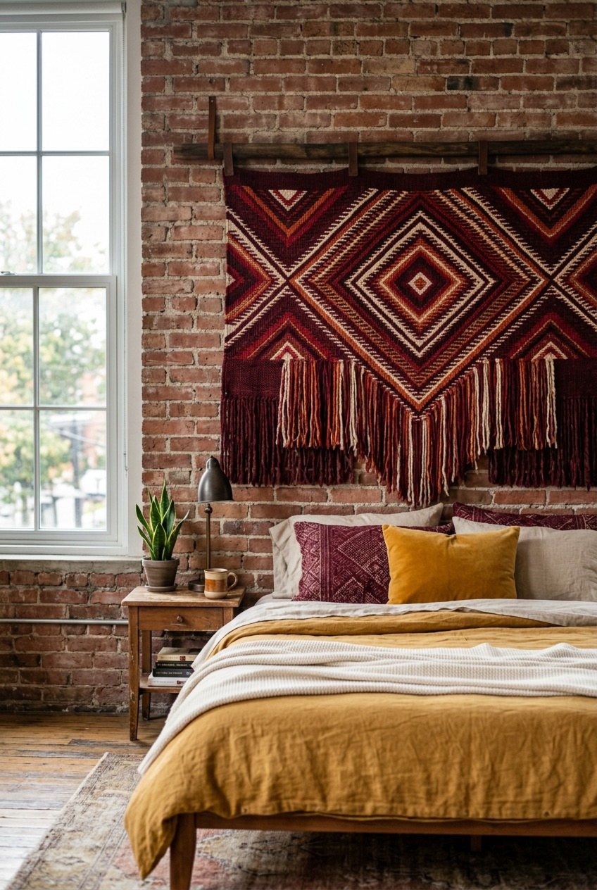 Fringed Woven Textile On A Hanging Rod