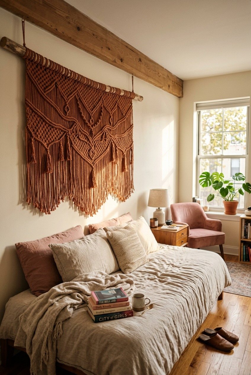 Oversized Macrame Hanging On A Wooden Dowel