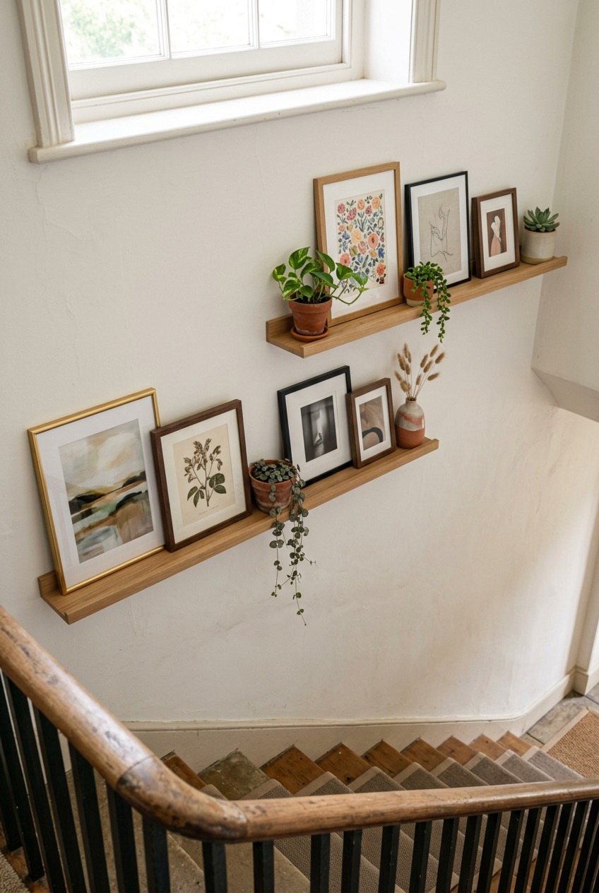Stepped Ledges That Follow A Staircase Wall