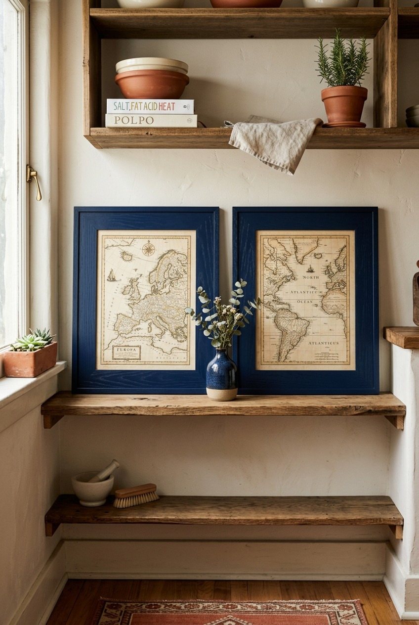 Two Matching Navy Maps Anchored On A Deep Ledge