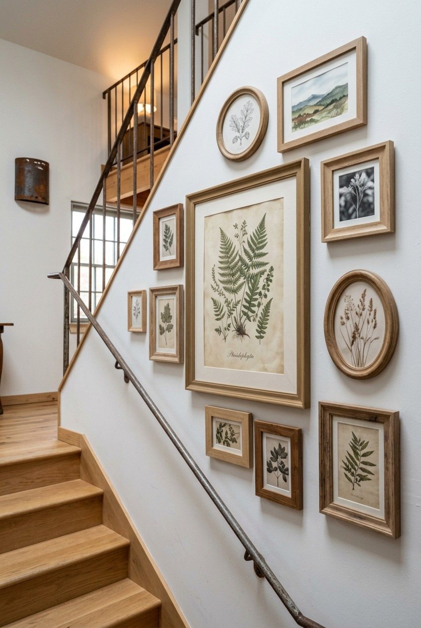 Botanical Cluster That Climbs The Stair Wall In A Loose Diagonal